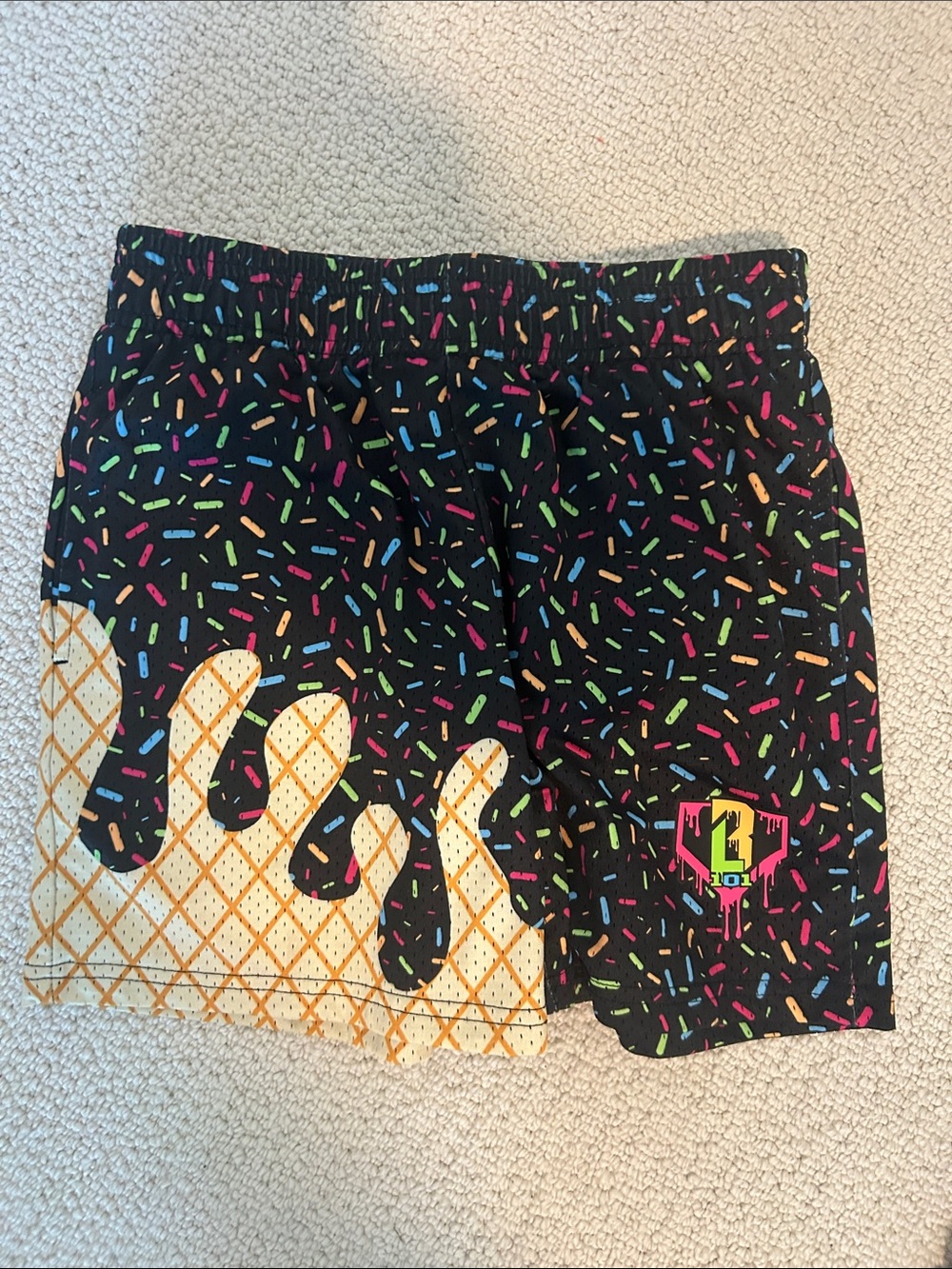 Kids Black Sprinkle-Print Shorts with Ice Cream Cone Detail- medium